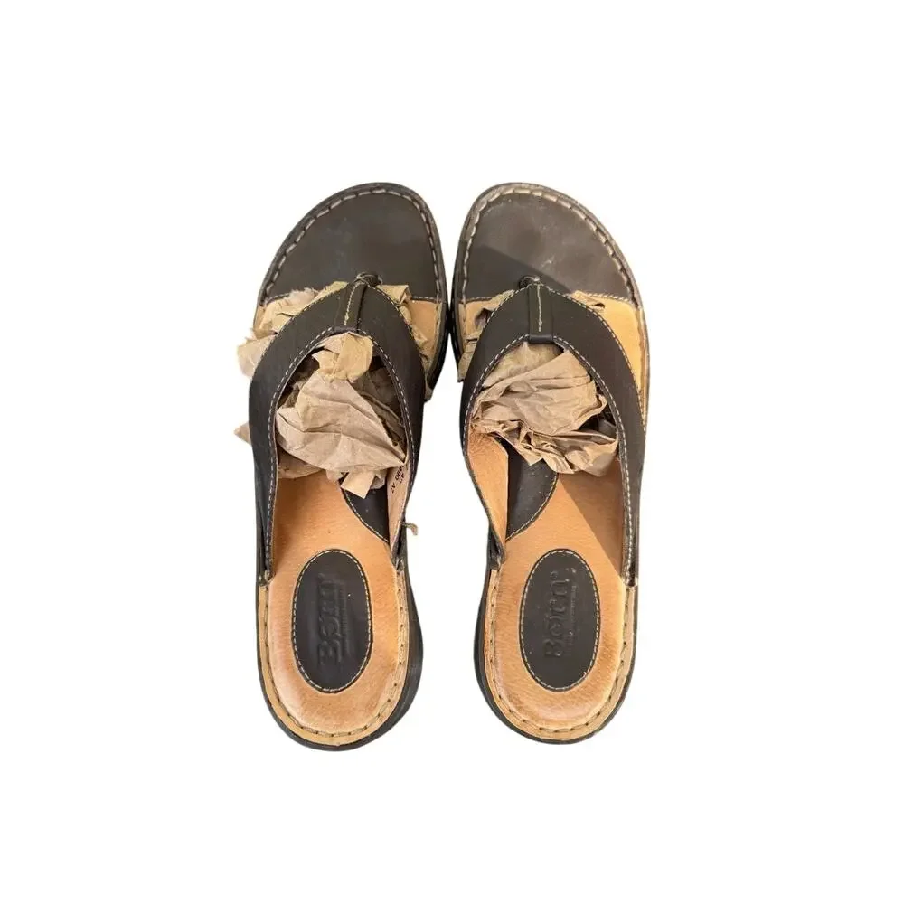 Born Brown Leather Slip On Thong Flip Flop Comfort Sandals W6490 A7 Women's 10